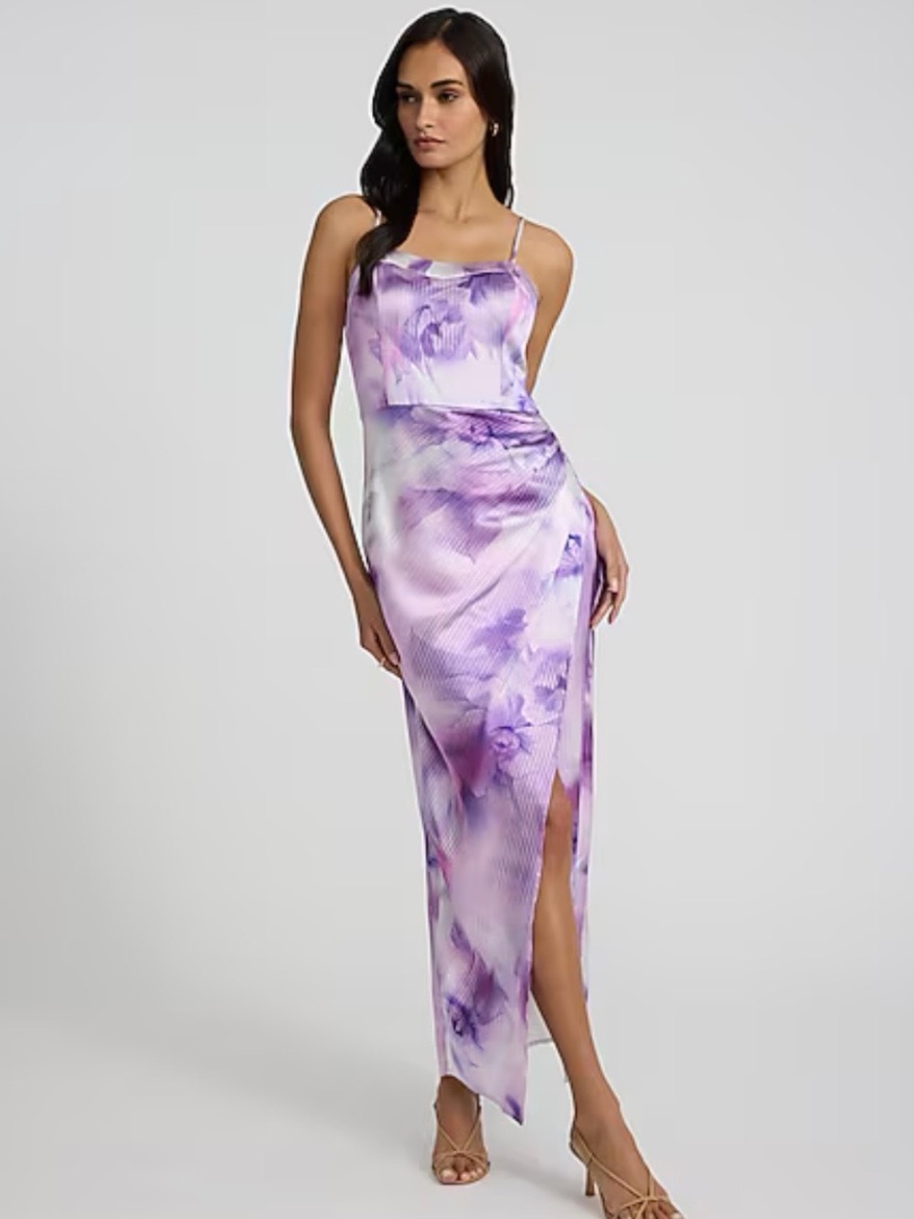 Express Lavender Watercolor Floral Slip Maxi Dress